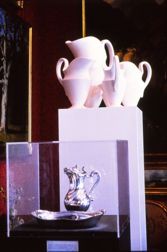 ‘Five Pitchers’, 1993, clay, wood, paint, 210 x 53 x 46cm, Private Collection UK