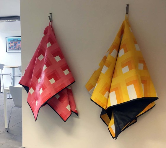 ‘Picnic Blankets’ Acrylic on canvas, fabric, thread For use by gallery visitors to ‘TWIST’ Purchased for ODG by public donations Oriel Davies Gallery 2019