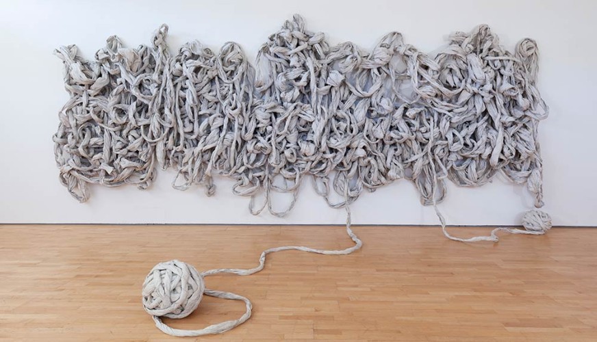 TWIST, 2018-2019, Newsprint, H4m x W9m x D2.75m, Photo: Dewi Tennat Lloyd