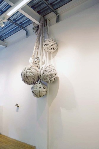 ‘Sewn Sculpture’, ‘Balls’ Fabric, thread, newsprint, ‘Here & There’ Galerie Simpson, Swansea
